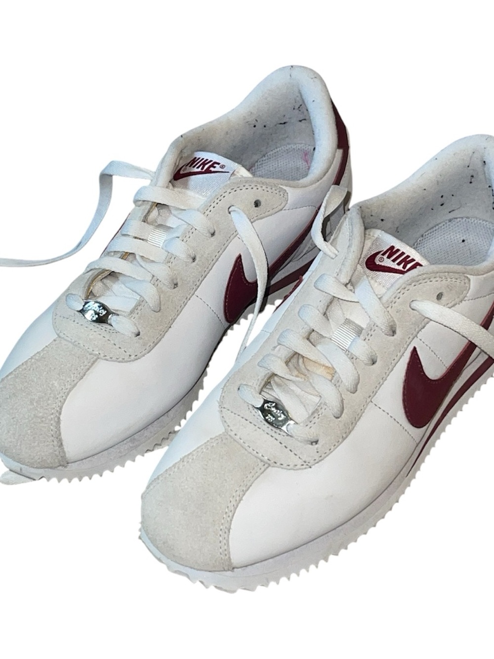 Nike White Sneakers with Maroon Swoosh